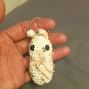 Crocheted Bunny Keychain Plush - Cream with Black Eyes